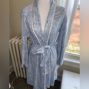 LRL Light Blue Paisley Cotton Blend Robe with Tie Belt